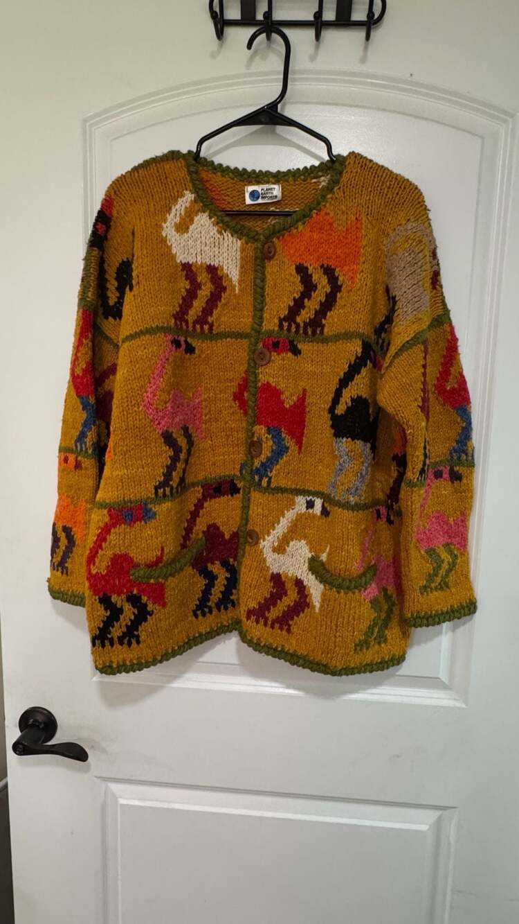 Vintage Wool Llama Cardigan Eclectic Grandma Boho Cottagecore Sweater